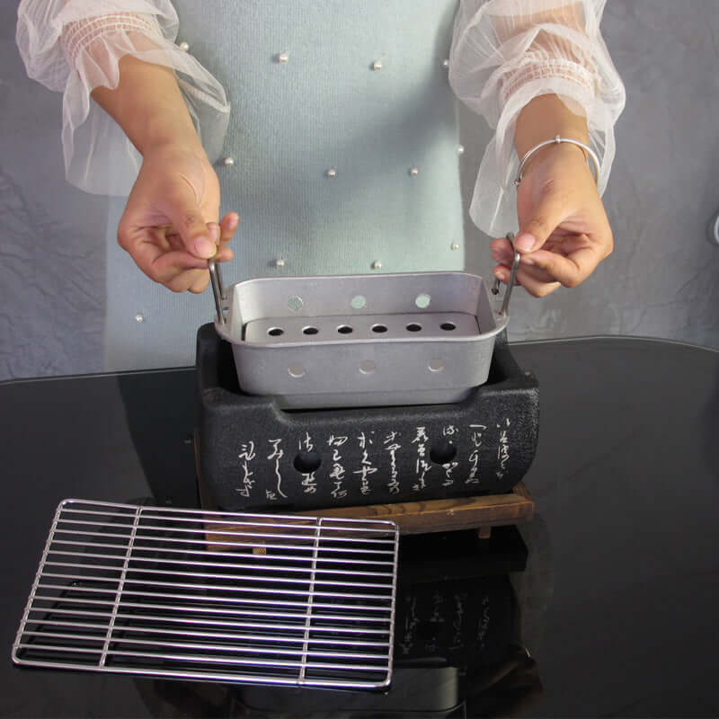 Japanese Mini Grill Household Smokeless Grill Indoor Charcoal Grill Wild Barbecue Tool Full SetJapanese Mini Smokeless Indoor Charcoal Grill Full Set